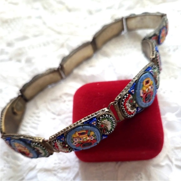 Antique Vintage Italy Micro Mosaic Statements Choker Necklace 15.5"L - Picture 3 of 4